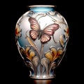 Enameled vase with butterfly in Art Nouveau style.