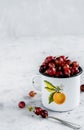 Enamelled cup of berry Royalty Free Stock Photo