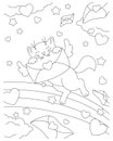 Enamored cute cat with a letter. Coloring book page for kids. Valentine`s Day. Cartoon style character. Vector illustration Royalty Free Stock Photo