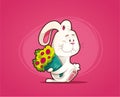 Enamored rabbit with bouquet of flowers