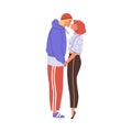 Enamored young couple holding hands, the girl stood on tiptoes to kiss, vector romantic lovers spend time together Royalty Free Stock Photo