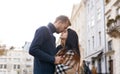 Enamoured couple hugging and kissing during the city walk Royalty Free Stock Photo