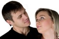 Enamoured man and the woman. The isolated portrait on a white ba Royalty Free Stock Photo