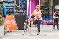 People and dogs in the amateur race in Encamp. Canicross in Andorra