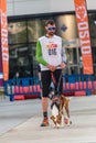 People and dogs in the amateur race in Encamp. Canicross in Andorra