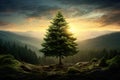 encapsulates the tranquility and beauty of a single tree standing alone in a breathtaking natural landscape.