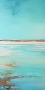 Minimalist Beach Waterscape Painting In Light Cyan And Amber