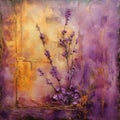 Encaustic Painting: Lavender Flowers In A Sculptural Purple And Gold Background Royalty Free Stock Photo