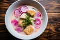 Encebollado: Hearty Ecuadorian Fish Soup with Yuca and Pickled Onion Royalty Free Stock Photo