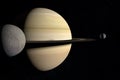 Enceladus satellite orbiting around the Saturn planet together to Mimas Royalty Free Stock Photo