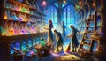 Enchanted Apothecary with Wizards Preparing Potions