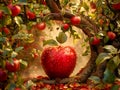 Enchanted Apple Garden with Dew Drops Magical Fruit Orchard Scenery with Vibrant Colors and Dreamlike Atmosphere