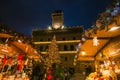 Enchanted atmosphere in the beautiful square of Montepulciano with Christmas market and tree