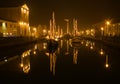 Enchanted atmosphere at night in the historic center of Cesenatico with christmas nativity scene in the boats