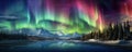 Enchanted Aurora: spellbinding panorama showcasing the ethereal beauty of the Northern Lights dancing across the night panorama Royalty Free Stock Photo