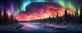 Enchanted Aurora: spellbinding panorama showcasing the ethereal beauty of the Northern Lights dancing across the night panorama Royalty Free Stock Photo