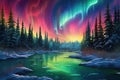Enchanted Aurora: spellbinding panorama showcasing the ethereal beauty of the Northern Lights dancing across the night sky Royalty Free Stock Photo