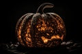 Enchanted Autumn Evening: A Radiant Jack-o\'-Lantern Aglow in the Heart of Halloween Magic Royalty Free Stock Photo