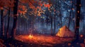 Enchanted autumn forest camping scene Royalty Free Stock Photo