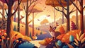 Enchanted Autumn Forest with Wildlife and Warm Hues
