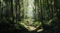 Enchanted Bamboo: A Hyper-Realistic Depiction of a Dense Bamboo Forest, Inviting You to Explore the Mysteries of Nature\'s Verdant Royalty Free Stock Photo