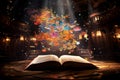 Enchanted Book Bursting With Magical Stories In An Antique Library. Generative AI Royalty Free Stock Photo