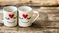 Enchanted Brew: Two Mugs With Whimsical Faces Royalty Free Stock Photo