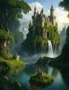 Enchanted Castle Amongst Lush Forest and Tranquil Waters Royalty Free Stock Photo