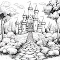 Enchanted Castle Coloring Page for Creativity Royalty Free Stock Photo