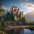 Enchanted castle, Enormous castle surrounded by a magical barrier with towering spires and hidden secrets2