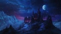 Enchanted castle glowing under a moonlit sky Royalty Free Stock Photo