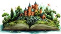 Enchanted Castle Illustration on an Open Book Royalty Free Stock Photo
