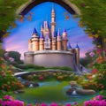 695 Enchanted Castle: A magical and enchanting background featuring an enchanted castle with whimsical elements in soft and ench Royalty Free Stock Photo