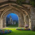 695 Enchanted Castle: A magical and enchanting background featuring an enchanted castle with whimsical elements in soft and ench Royalty Free Stock Photo
