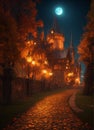 Enchanted castle in night lighting Royalty Free Stock Photo