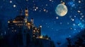 Enchanted castle on night sky Royalty Free Stock Photo