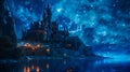 Enchanted castle on night sky Royalty Free Stock Photo