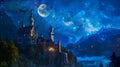 Enchanted castle on night sky Royalty Free Stock Photo