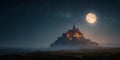 Enchanted Castle Nightscape Full Moon Starry Sky Misty Landscape Royalty Free Stock Photo