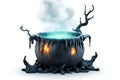 Enchanted Cauldron with Glowing Liquid and Ethereal Smoke Rising from Twisted Branches Royalty Free Stock Photo