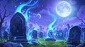 Enchanted Cemetery at Night with Glowing Spirits and Full Moon Royalty Free Stock Photo