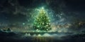 Enchanted Christmas Eve with Luminous Tree and Snowfall. Generative ai