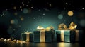 Enchanted Christmas gift boxes ai generated banner background copy space