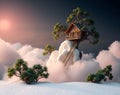 Enchanted Cloudscape: A Dreamy Treehouse Sanctuary Above the Clouds Royalty Free Stock Photo