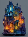 Enchanted Colorful Castle with Illuminated Windows and Intricate Design Royalty Free Stock Photo