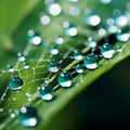 Enchanted Dewdrops: A magical macro capture of dewdrops on the tips of a spider's web