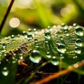 Enchanted Dewdrops: A magical macro capture of dewdrops on the tips of a spider's web