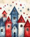 Enchanted Dreams City: Patriotic Residential Design with Red, Bl