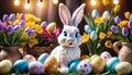 Enchanted Easter Bunny Among Festive Eggs Royalty Free Stock Photo