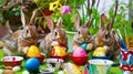 Enchanted Easter Bunnys Gathering Around Colorful Eggs